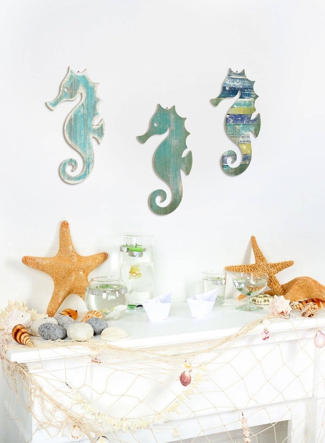 Putuo Decor Wood Seahorse Wall Decor Vintage Sea Life Wall Art Ocean Coastal Wall Art Sea Horse Decoration Coastal Room Decor Ocean Decor For Bedroom For Bedroom Living Room Home Decorations - Image 4